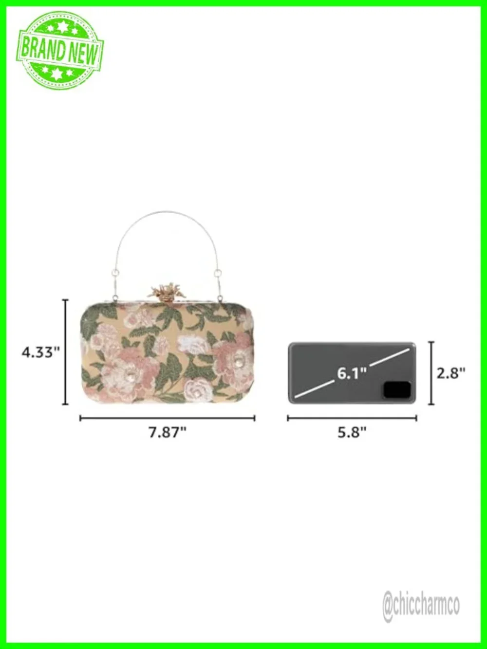 Vintage Silk Satin Floral Embroidery Clutch Evening Bag with Shoulder Chain